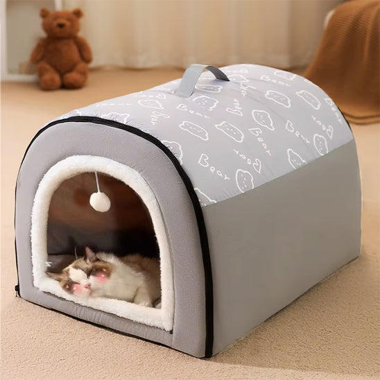 cabane chat grise confortable