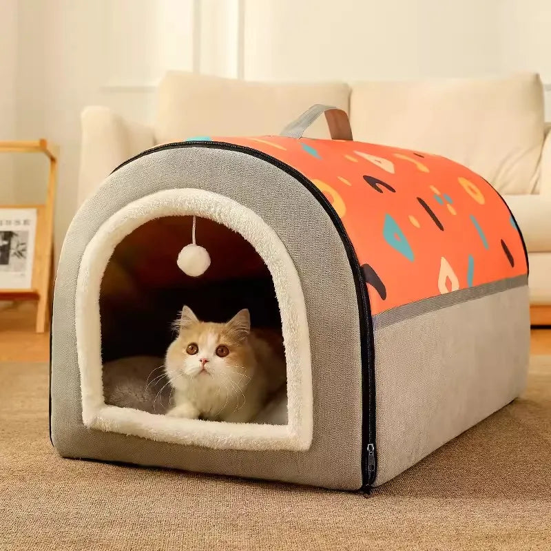 cabane-pour-chat-grise-orange