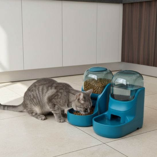 dsitributeur-nourriture-chat-ensemble-duo-vert