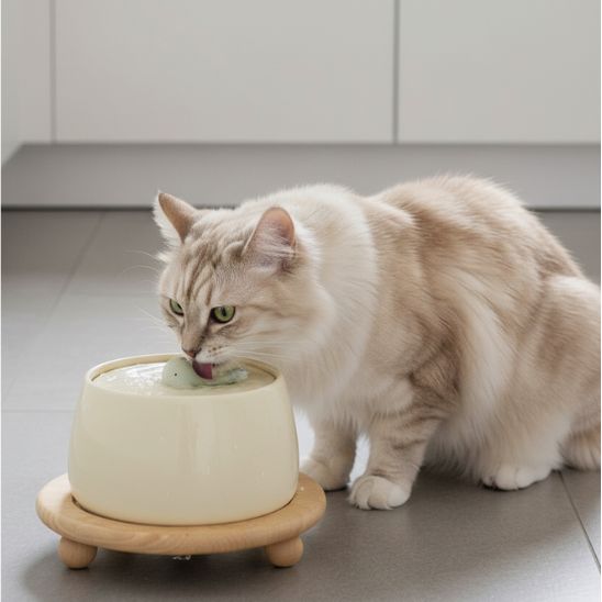 fontaine-a-eau-ceramique-chat-design-beige-bois