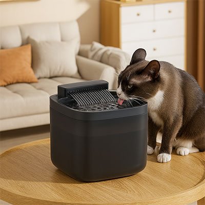 fontaine-eau-chat-noire