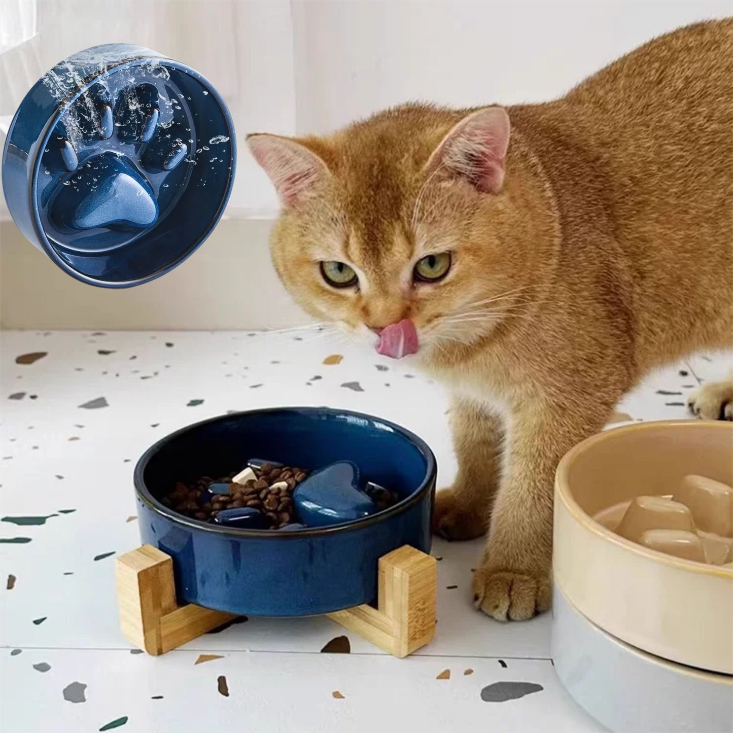 gamelle anti-glouton chat bleu foncé