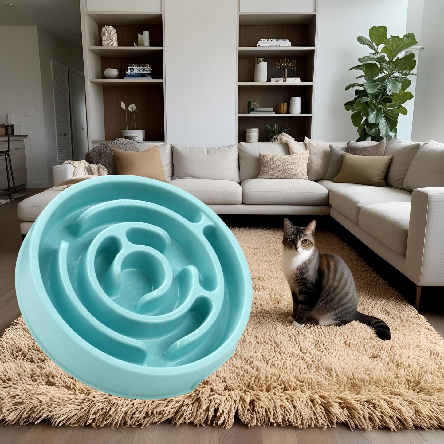 gamelle-pour-chat-anti-glouton-bleue