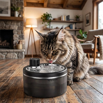 fontaine eau chat sans fil noir