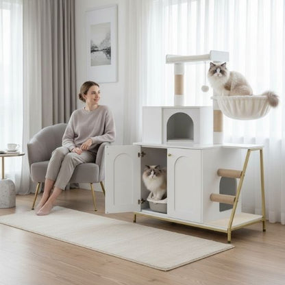 arbre à chat avec litière blanc