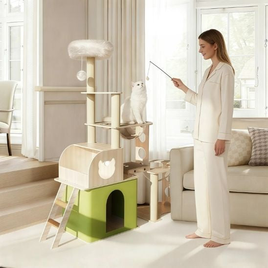 arbre à chat en bois plateforme