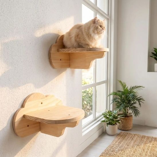 Arbre a chat nuage mural bois
