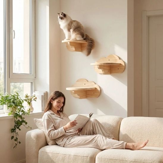 Arbre a chat nuage mural