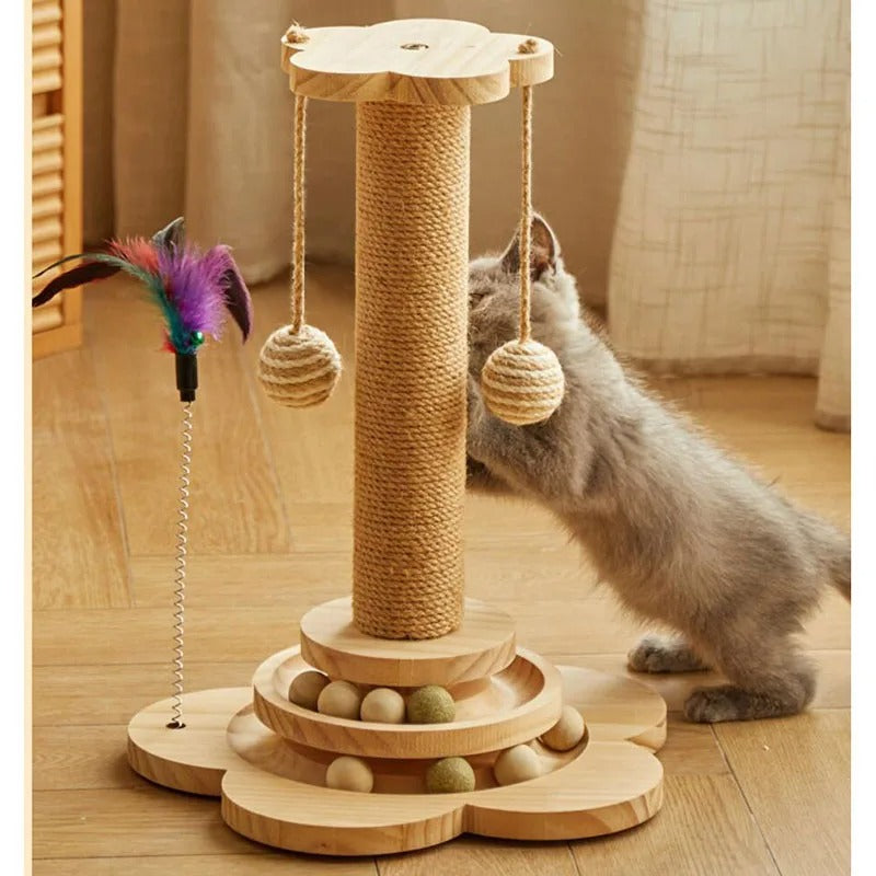 arbre a chats en bois jouet balles