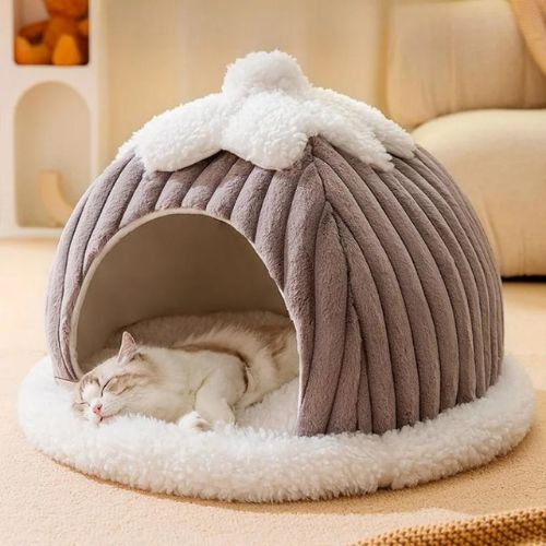 cabane chat forme citrouille taupe
