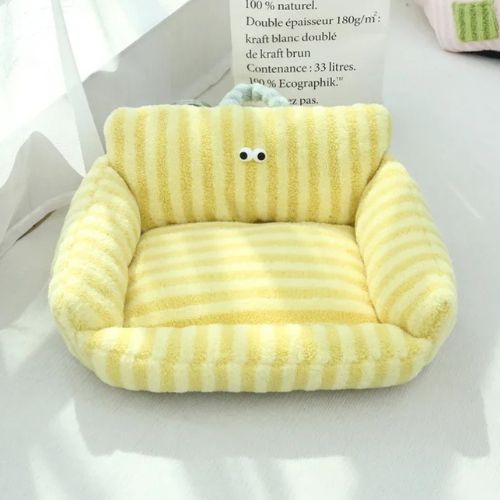 canape pour chat jaune raye mobile