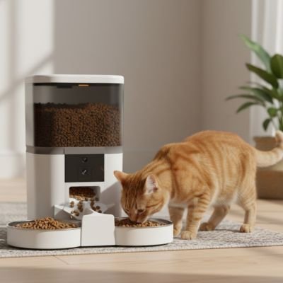 distributeur automatique de croquettes pour chat duo blanc