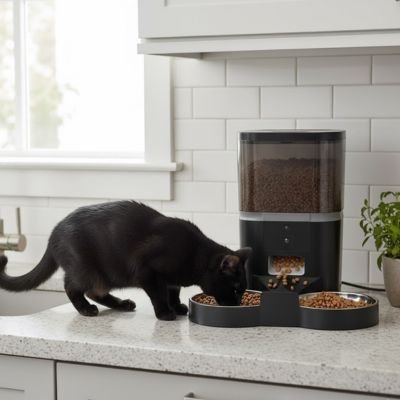 distributeur automatique de croquettes pour chat duo noir