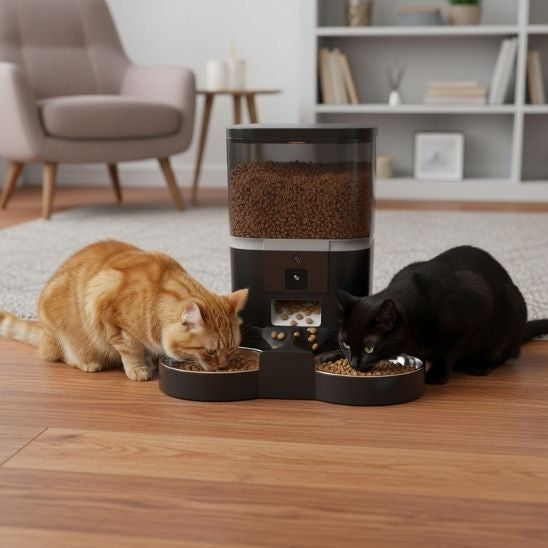 distributeur automatique de croquettes pour chat noir
