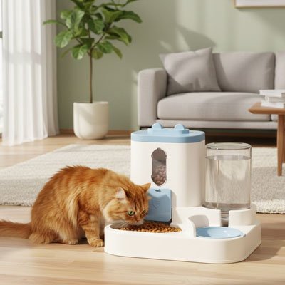 Distributeur croquette eau chat compact