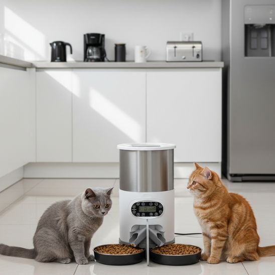 distributeur croquettes chat automatique  bouton double gamelle