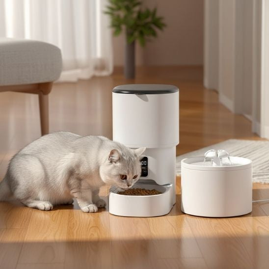 Distributeur de croquettes automatique chat blanc