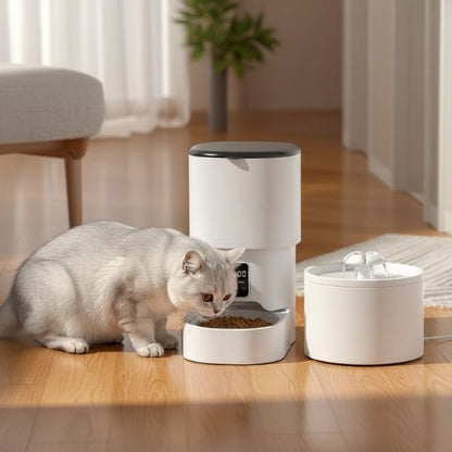 Distributeur de croquettes automatique chat blanc