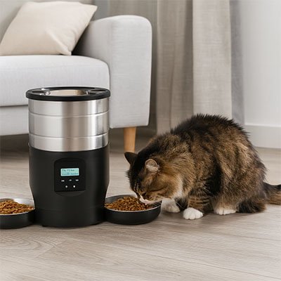 distributeur de croquettes automatique pour chat noir