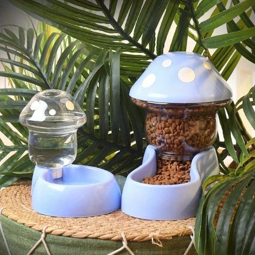 distributeur de croquettes et eau champignon - Happy minet