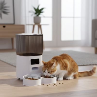 distributeur de croquettes pour chat automatique blanc