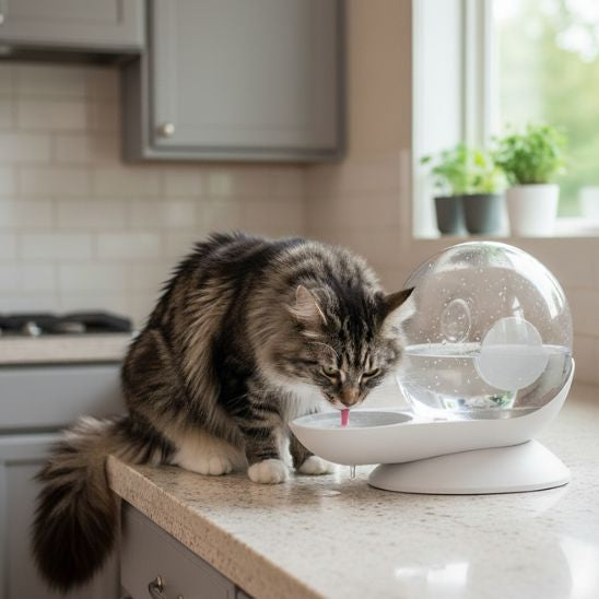 distributeur-eau-chat-escargot-blanc-gris