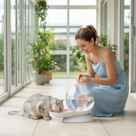 distributeur-eau-chat-rose-blanc