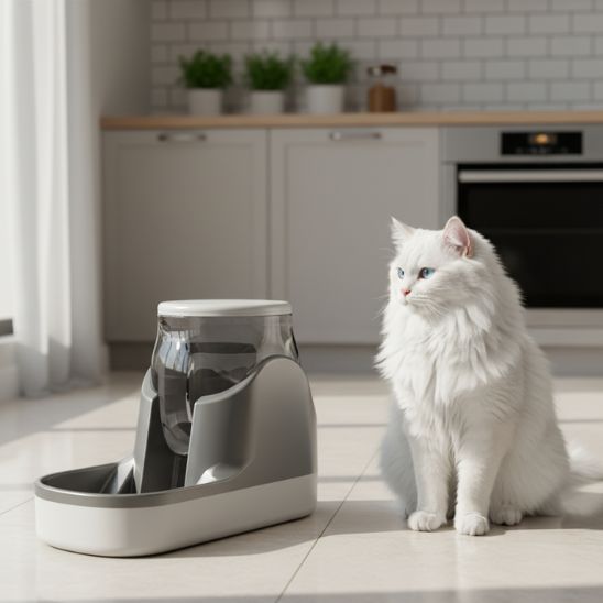 distributeur nourriture eau gris