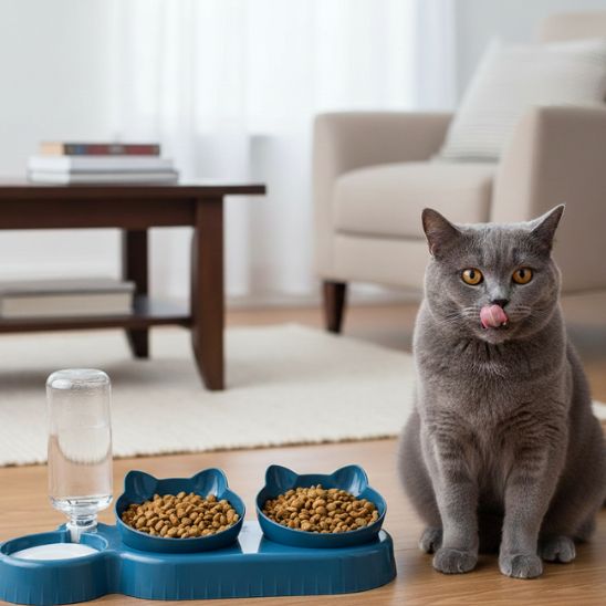 double-gamelle-chat-trio-bleu