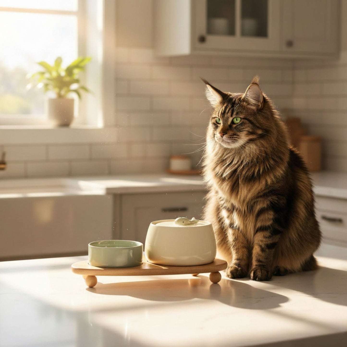 fontaine a eau ceramique chat ensemble