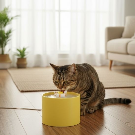 fontaine a eau ceramique chat jaune