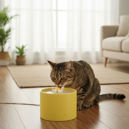 fontaine a eau ceramique chat jaune
