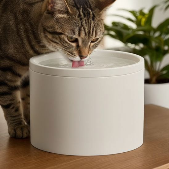 fontaine a eau chat ceramique beige
