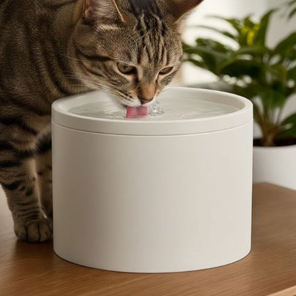 fontaine a eau chat ceramique beige