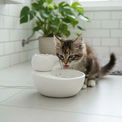fontaine-à-eau-chat-céramique-blanche