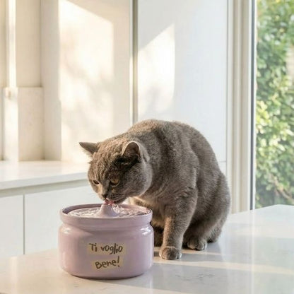fontaine à eau chat céramique design violet