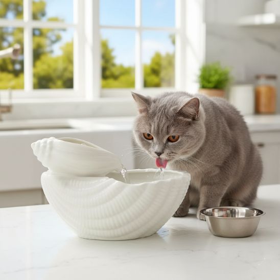 fontaine-a-eau-pour-chat-ceramique-coquillage-blanc
