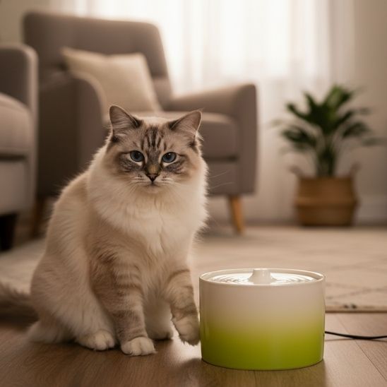 fontaine-ceramique-chat-design-vert