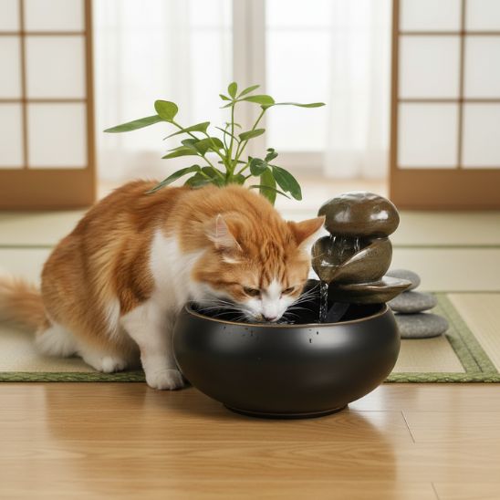 fontaine-ceramique-chat-haltérante