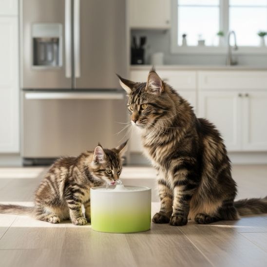 fontaine-ceramique-chat-unique-vert