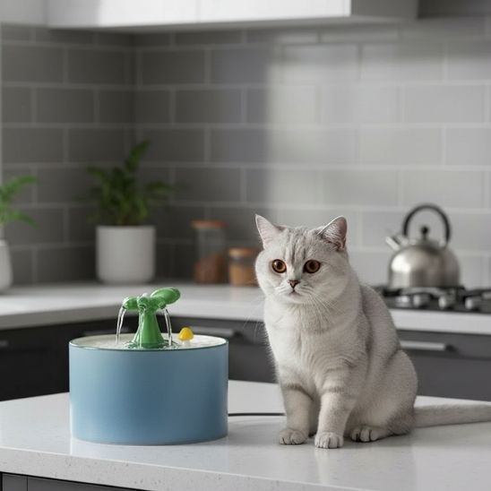 fontaine-chat-céramique-bleu-silencieuse
