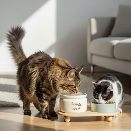 fontaine chat ceramique double