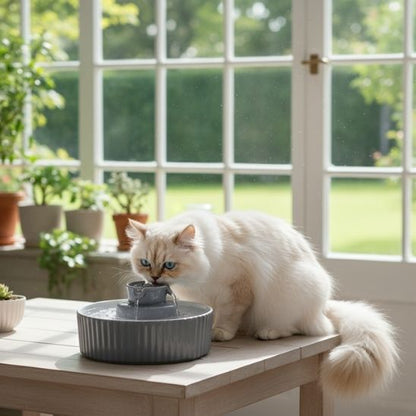 fontaine-chat-ceramique-élégante-faïence