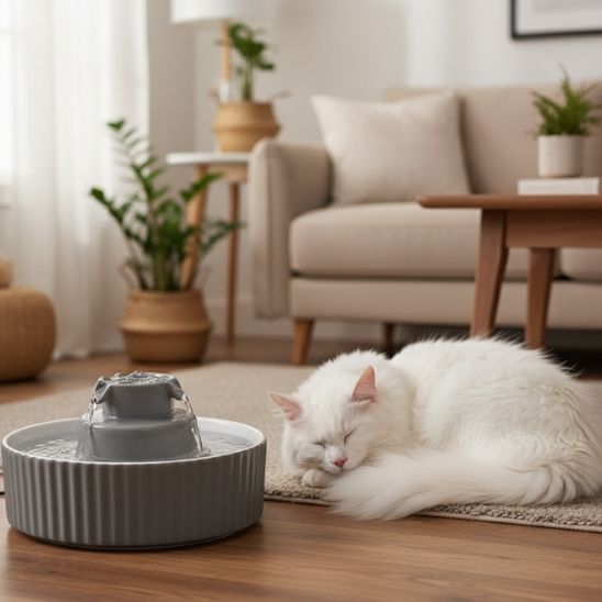 fontaine-chat-ceramique-faïence-grise