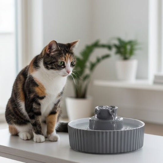 fontaine-chat-ceramique-gris