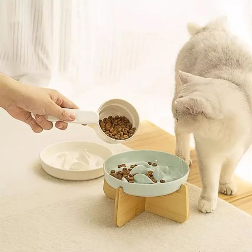 gamelle anti glouton chat céramique et bois - Happy minet