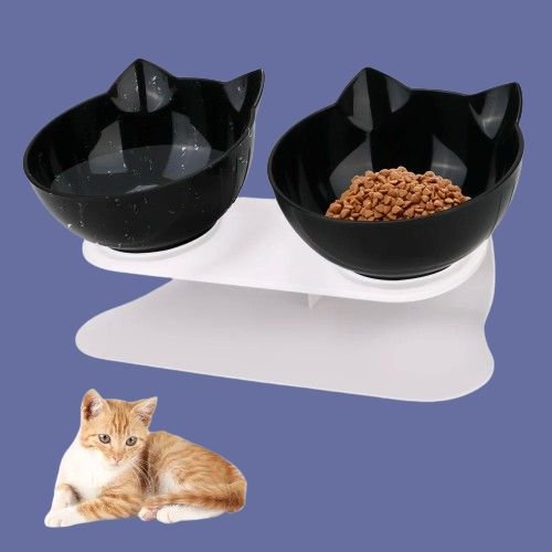 gamelle-chat-double-noire| RAISED BOWL ™ - Happy minet