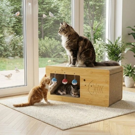 Griffoir pour chat multifonction bois