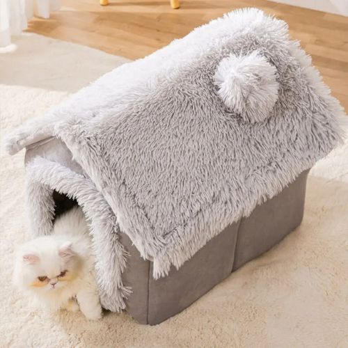 maison pour chat grise elegante