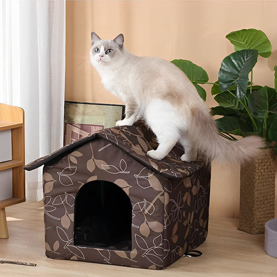 niche-pour-chats-extérieur-brune-feuille